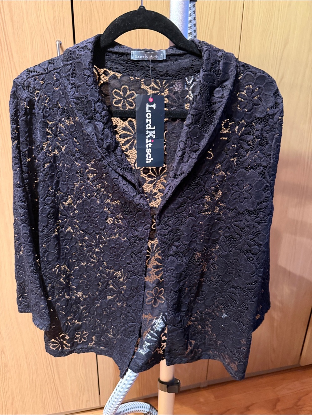 Kitsch Black Floral Lace Button-Front Blouse
